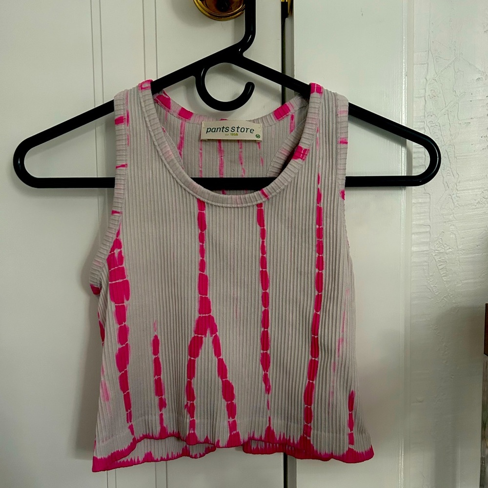 PINK AND WHITE TIE DYE RIBBED TANK
